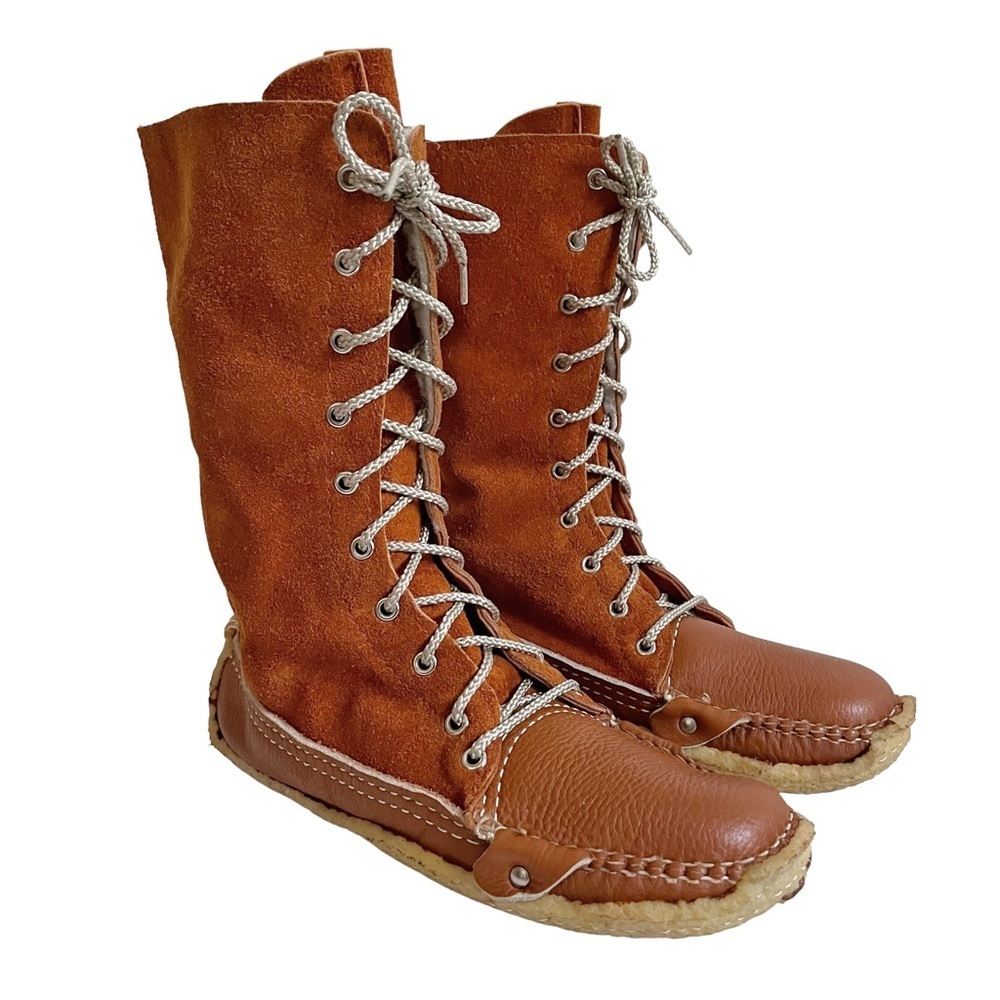 Vintage suede leather tall lace-up mukluk winter boots